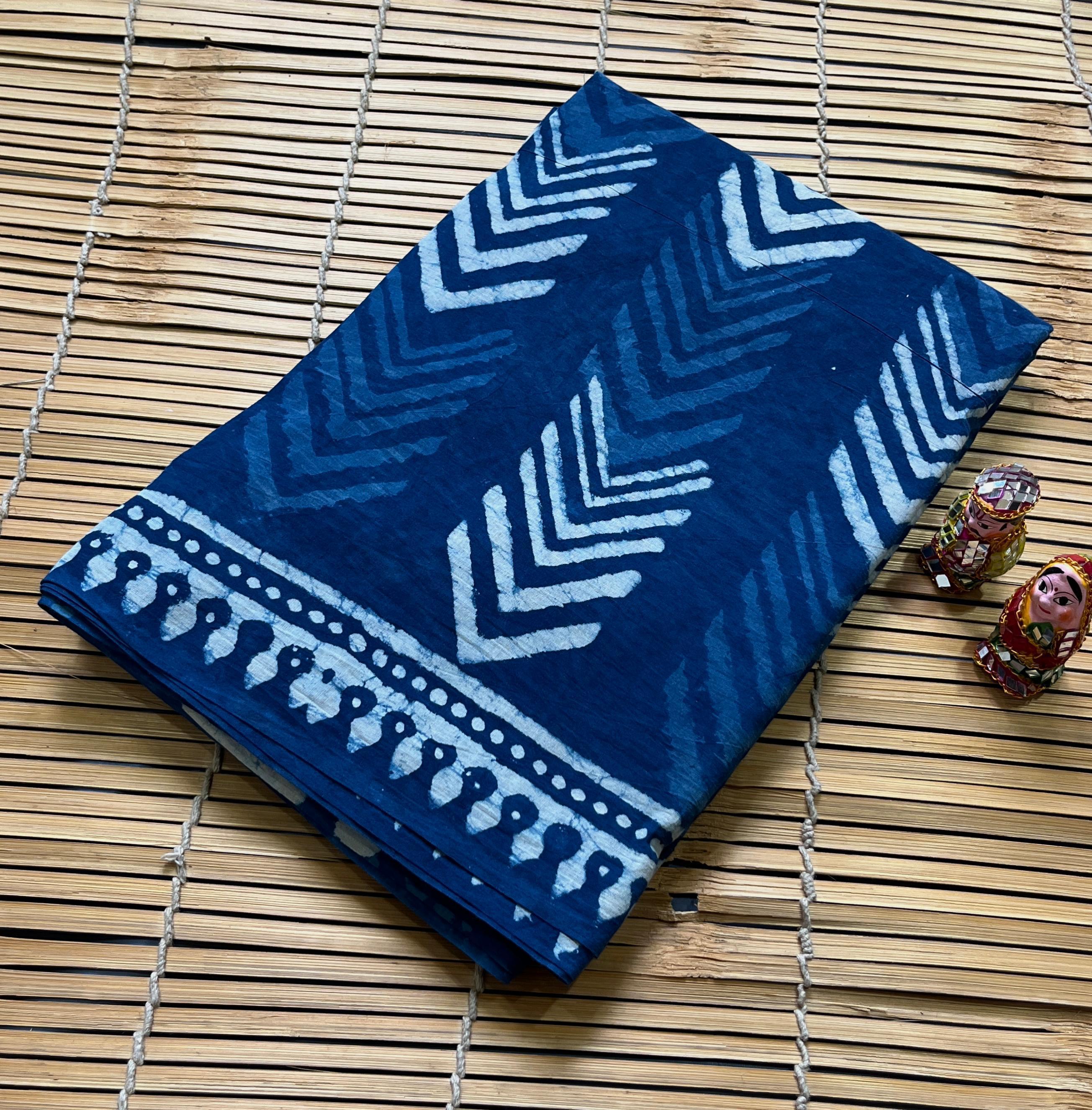 Indigo Geometrical Design Cotton Mul Handblock Saree – Handcrafted wholesale saree for retailers and boutiques